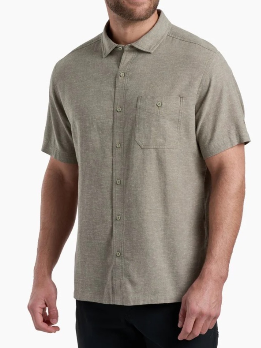 Kuhl GETAWAY™ Men's Short Sleeve Hemp Blend Button Down Shirt Olive Green XL
